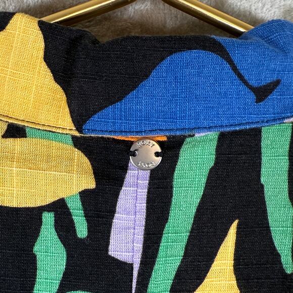 Roxy Short Sleeve Belted Jumpsuit Bold Floral Print Artsy Retro Style | Size XS - Picture 5 of 10